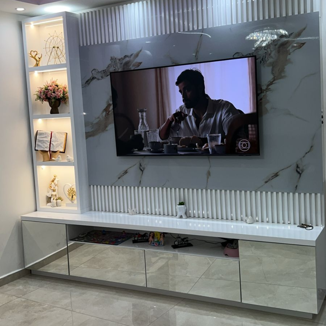 Revestimento Decorativo Premium | Placa Marmorizada Bianco Oro | 2,44m x 1,22m - 2,97m² de cobertura
