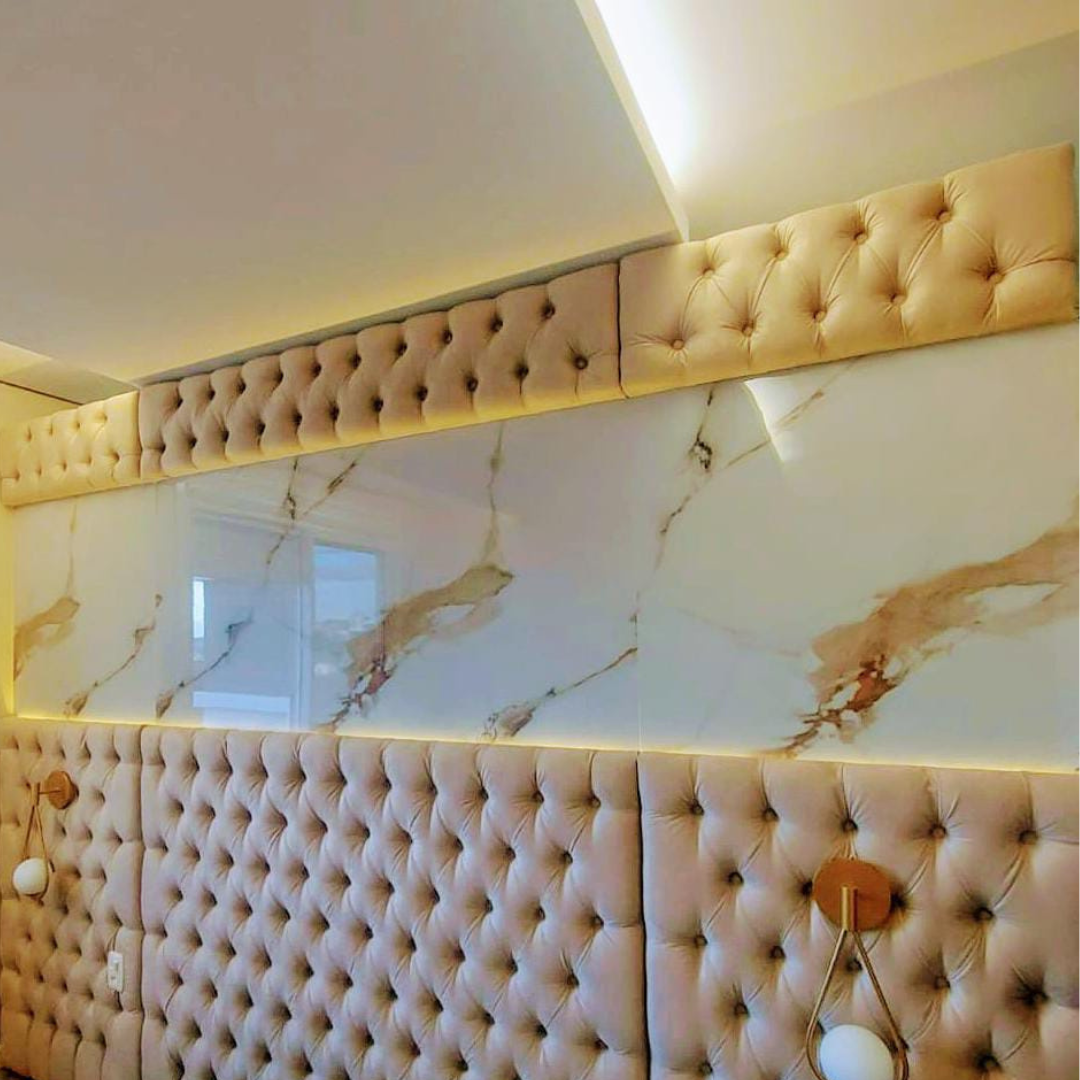 Revestimento Decorativo Premium | Placa Marmorizada Bianco Oro | 2,44m x 1,22m - 2,97m² de cobertura