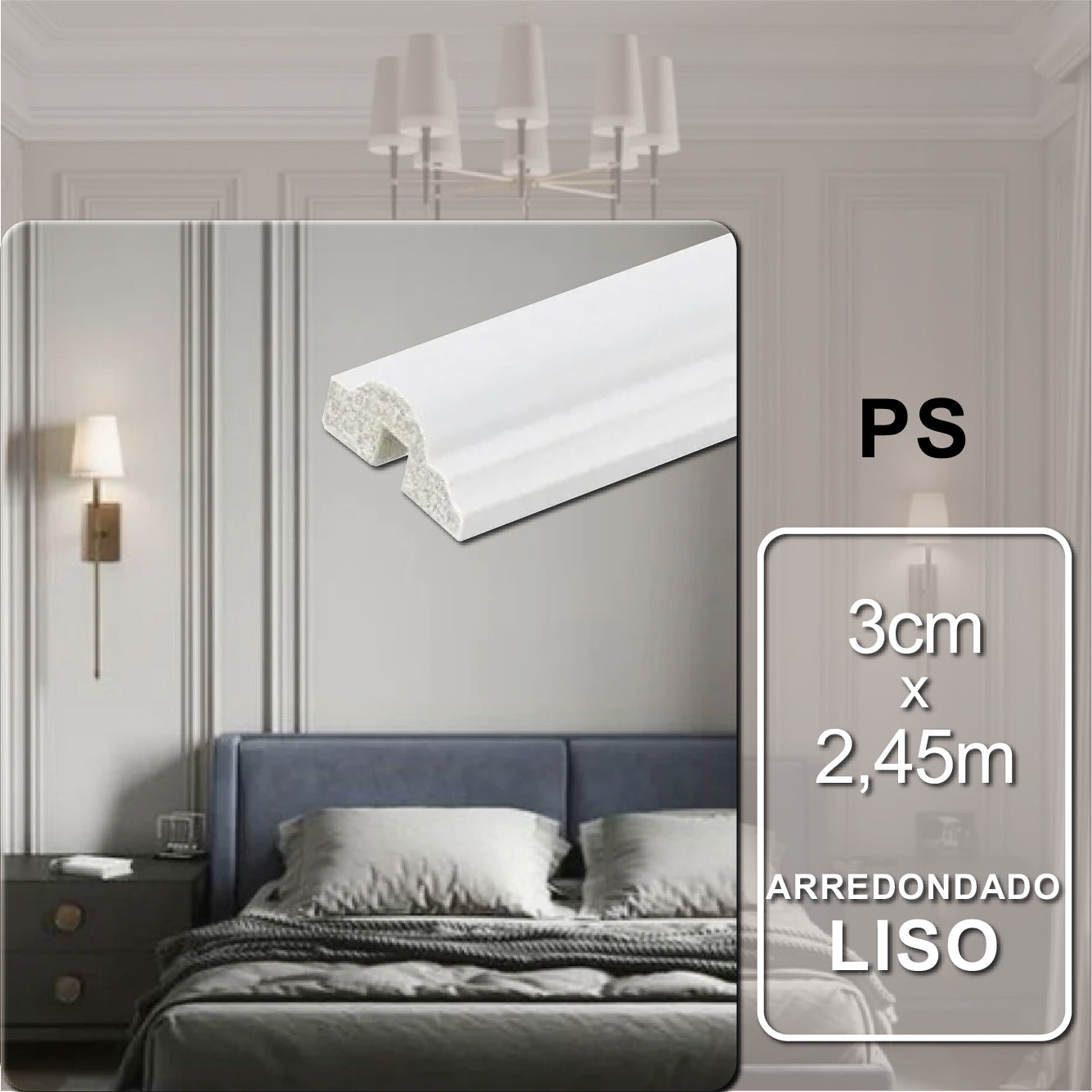 Boiserie arredondado liso de Poliestireno | 2,6cm x 2,40m