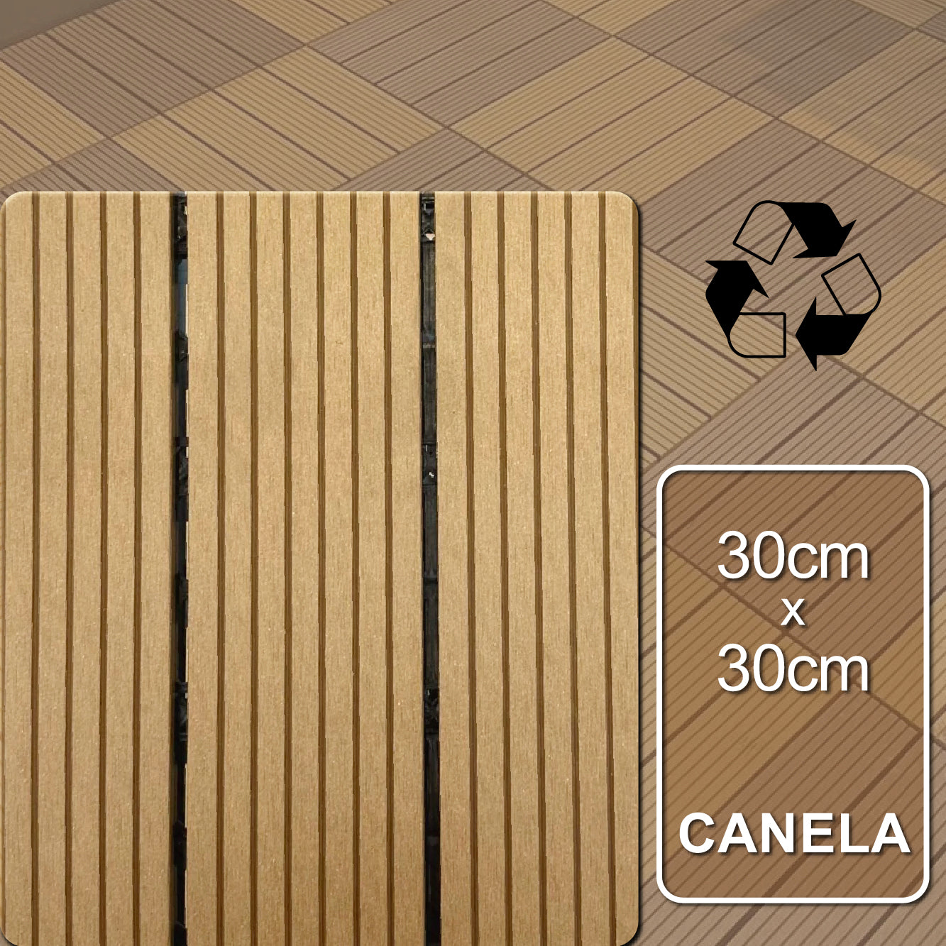 Deck modular Canela de Madeira Ecológica | 30cm x 30cm