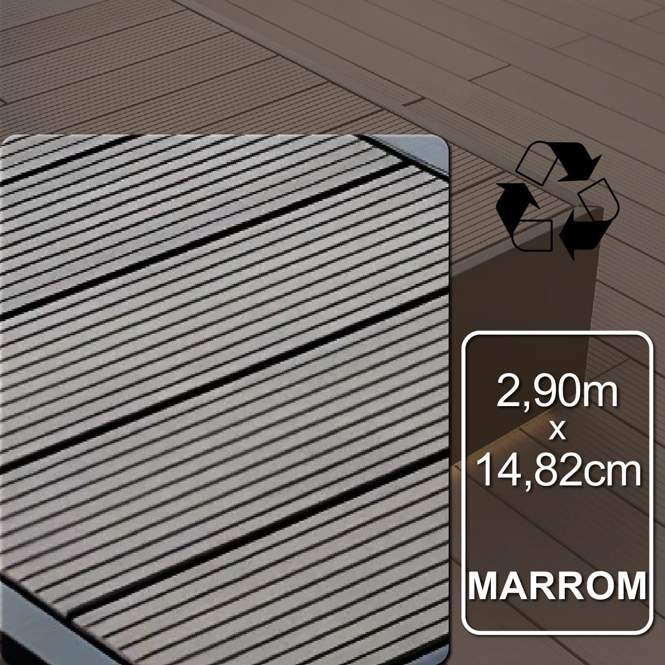 Deck Marrom de Madeira Ecológica | 2,90m x 14,82cm | 2,3cm espessura