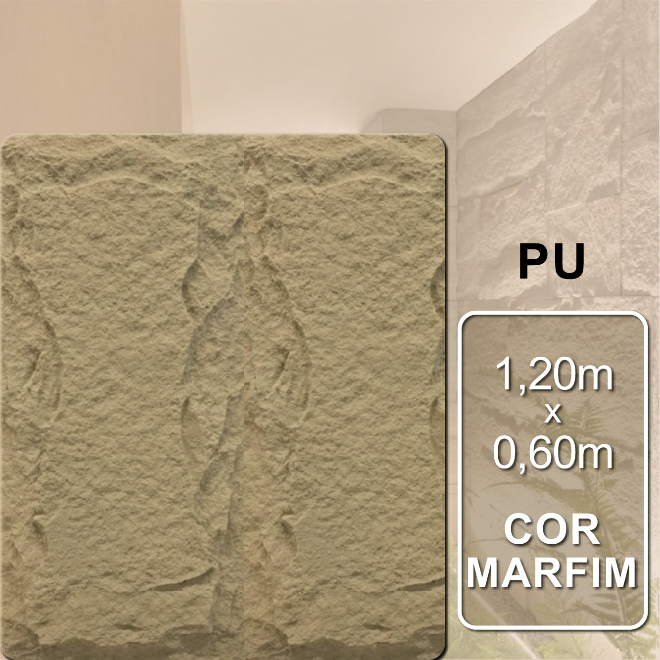 Revestimento de Parede Pedra Leve Decorativa Marfim | 1,20m x 0,60m | 5cm espessura.