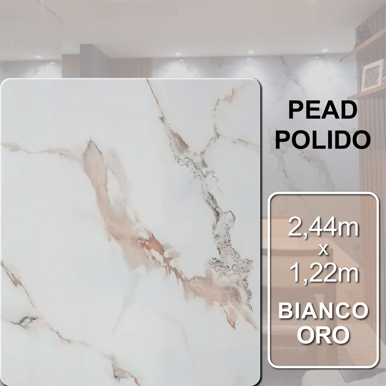 Revestimento Decorativo Premium | Placa Marmorizada Bianco Oro | 2,44m x 1,22m - 2,97m² de cobertura