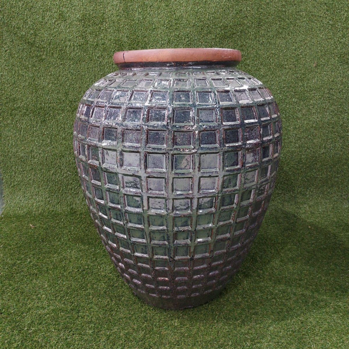 Vaso Vietnamita Grande Verde Ferrugem | 47cm abertura x 70cm largura x 90cm de altura | ref. 3303A