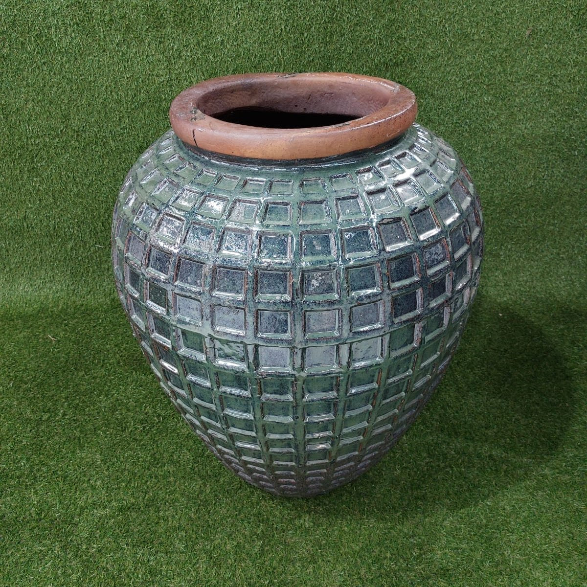 Vaso Vietnamita Grande Verde Ferrugem | 47cm abertura x 70cm largura x 90cm de altura | ref. 3303A