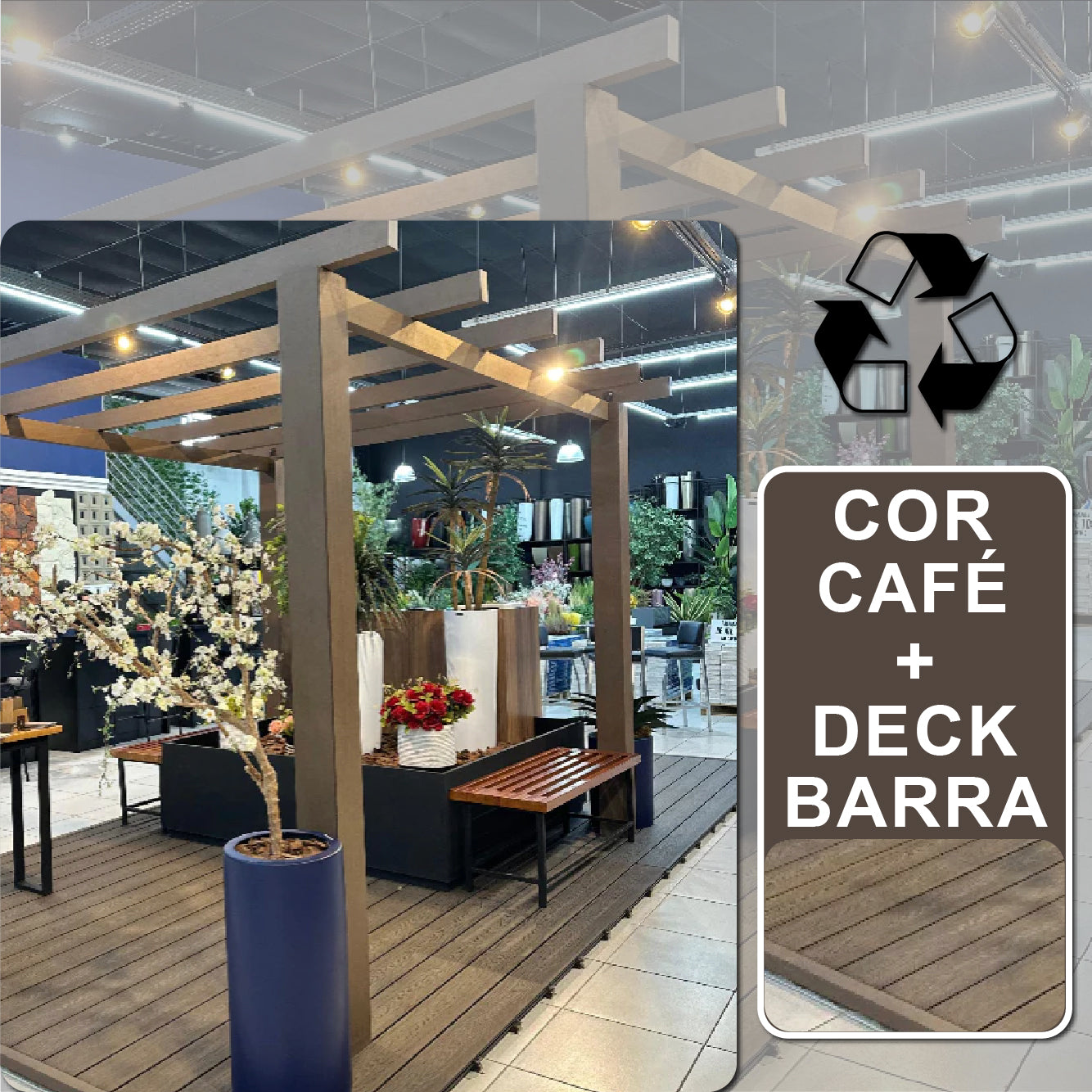 Pergolado com deck em barra - Café | 3m x 2,90m, Madeira Ecológica.