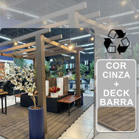 Pergolado com deck em barra - Cinza | 3m x 2,90m, Madeira Ecológica.