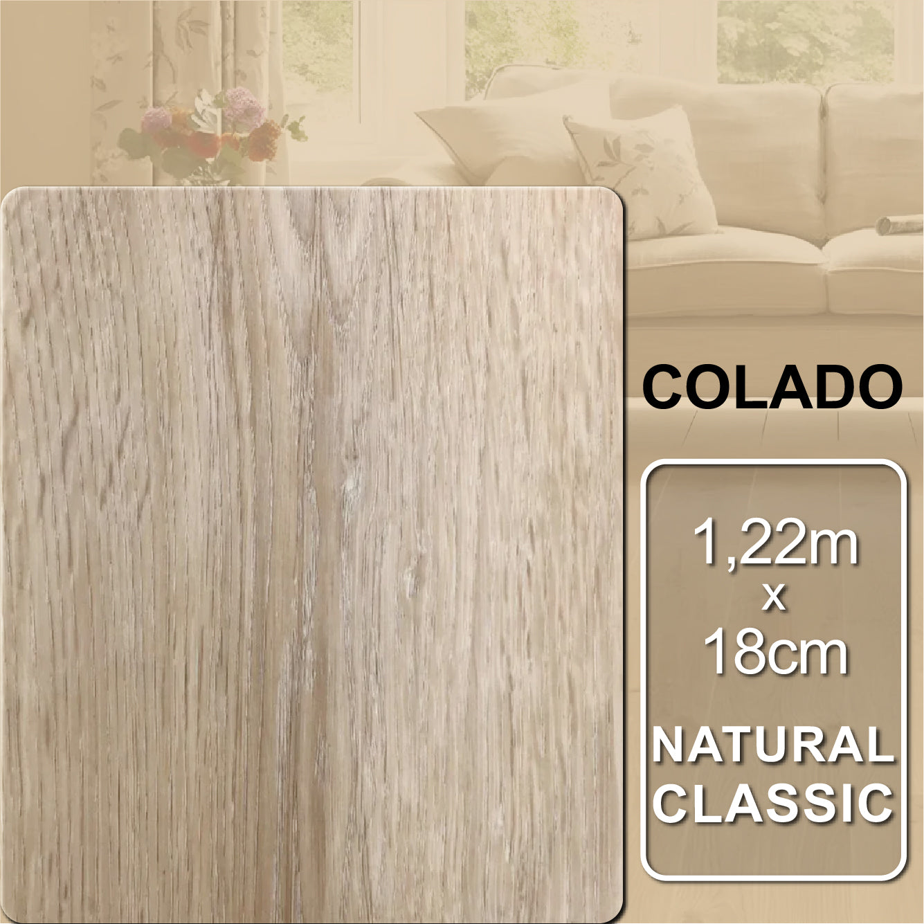 Piso Vinílico colado - Natural Classic | 1,22m x 18cm | 4,645m² - caixa.