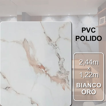 Revestimento Decorativo Premium | Placa Vinílica Flexível Marmorizada  Bianco Oro | 2,44m x 1,22m - 2,97m² de cobertura