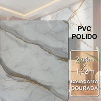 Revestimento Decorativo Premium | Placa Vinílica Flexível Marmorizada Calacatta Dourada | 2,44m x 1,22m - 2,97m² de Cobertura