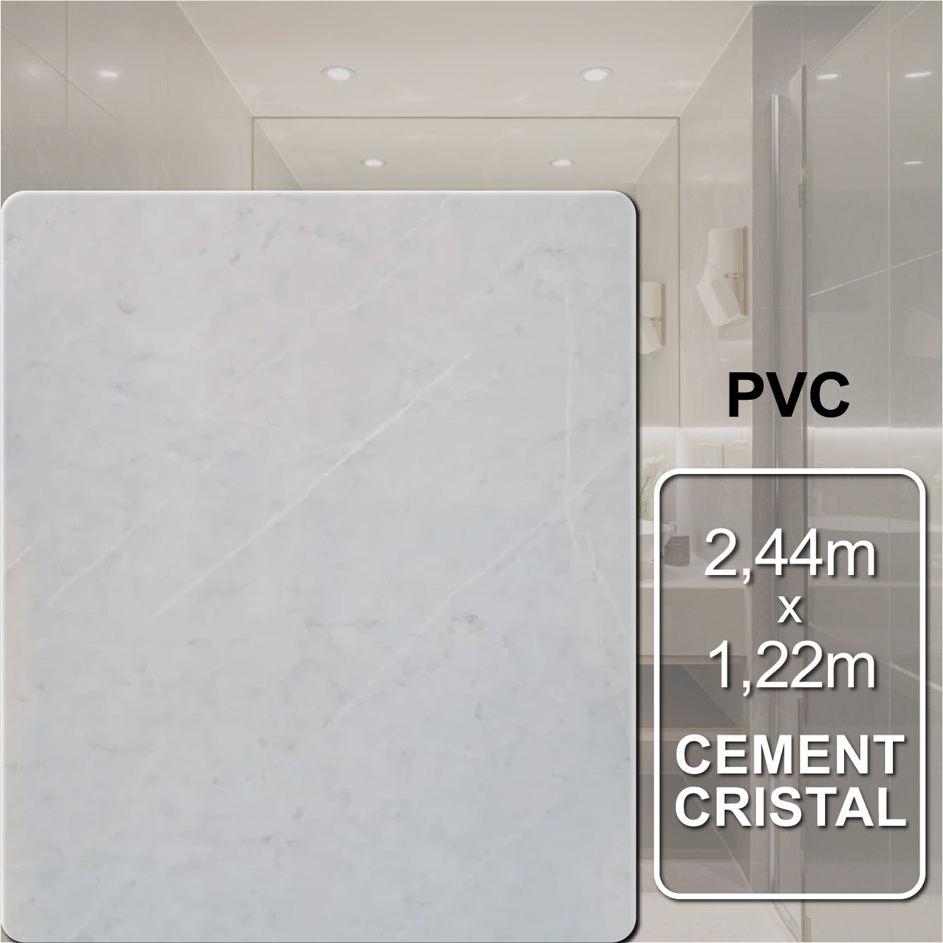 Placa Vinílica Marmorizada Decorativa Flexível Cement Cristal | 2,44m x 1,22m - 2,97m² de cobertura