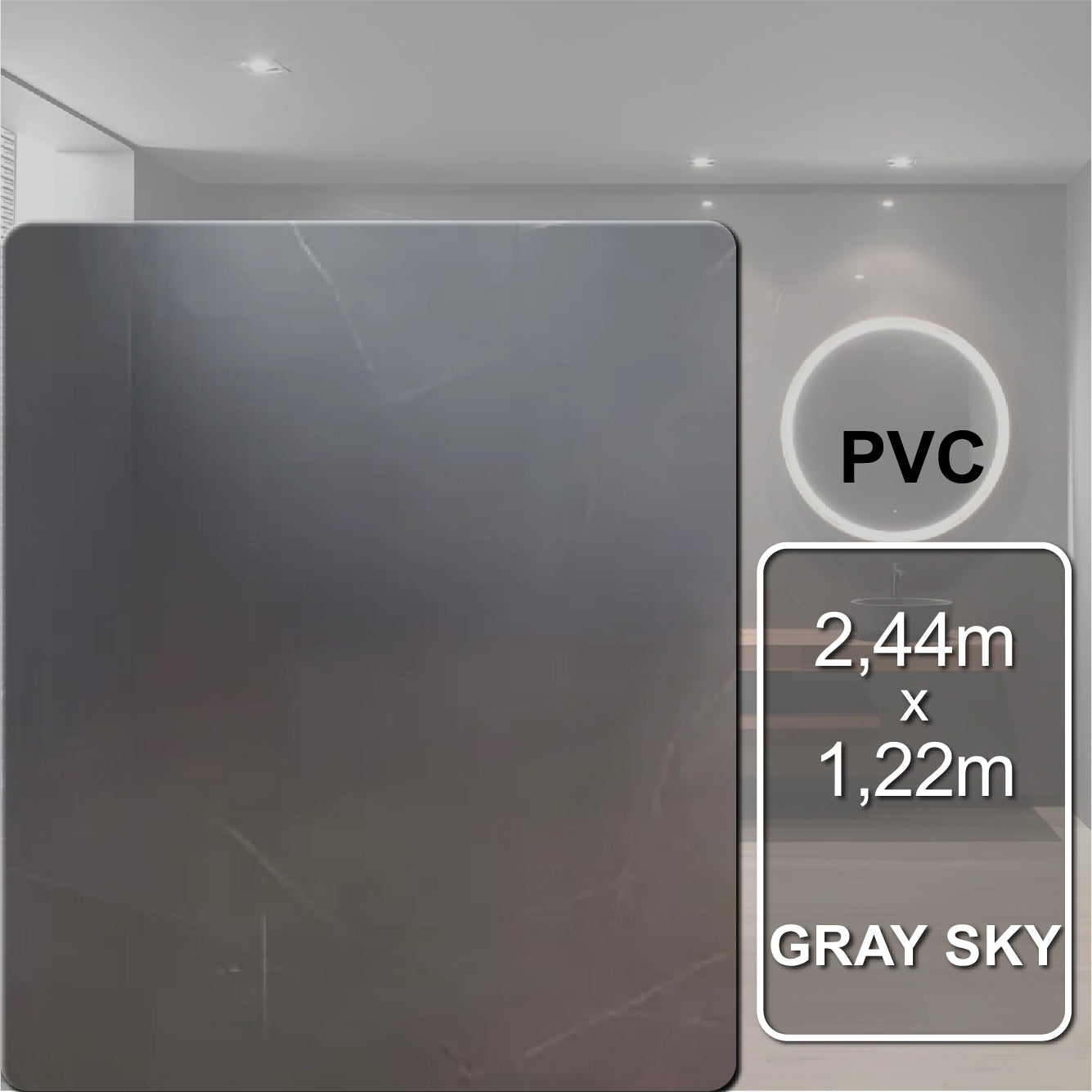 Placa Vinílica Marmorizada Decorativa Flexível Gray Sky | 2,44m x 1,22m - 2,97m² de cobertura