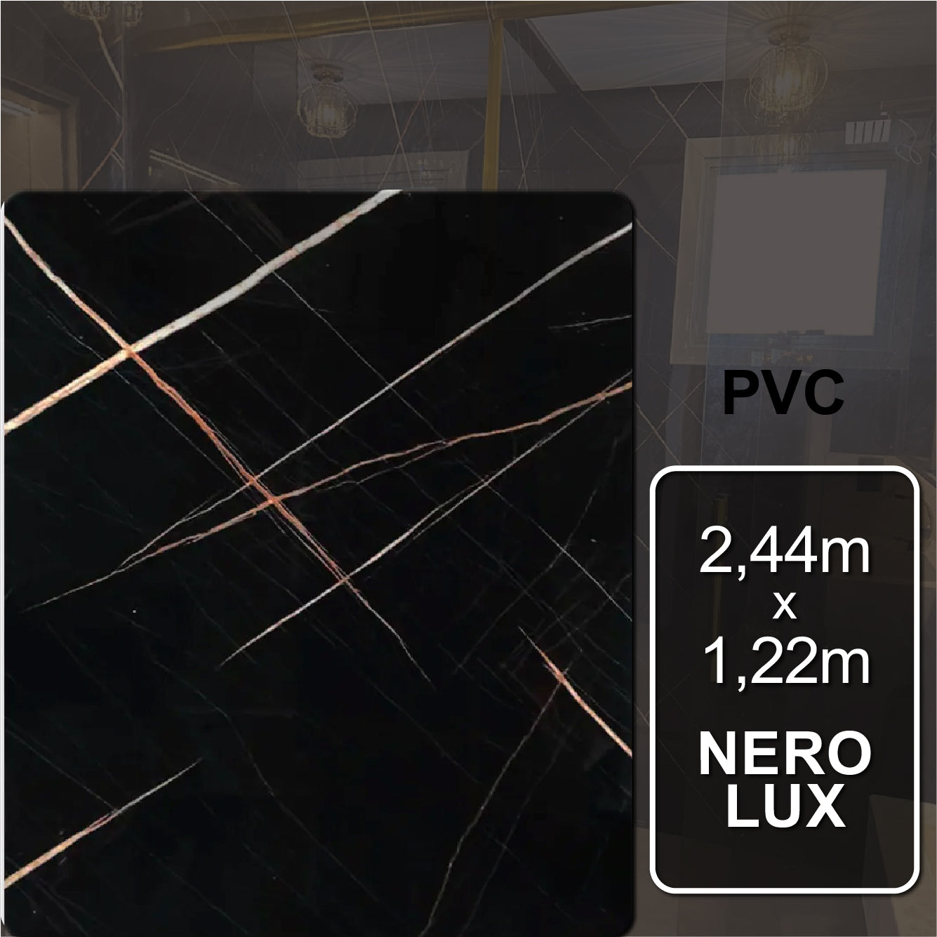 Placa Vinílica Marmorizada Decorativa Flexível Nero Lux | 2,44m x 1,22m - 2,97m² de cobertura