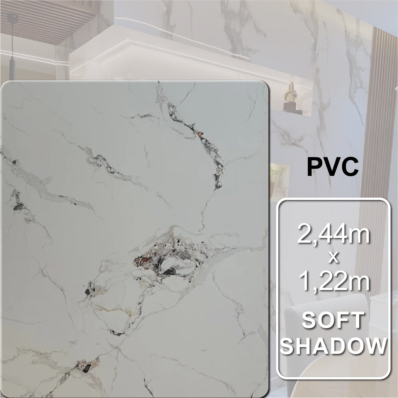 Placa Vinílica Marmorizada Decorativa Flexível Soft Shadow | 2,44m x 1,22m - 2,97m² de cobertura