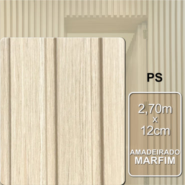 Ripado Interno Amadeirado de Poliestireno - Marfim | 2,70m x 12cm | 1cm espessura