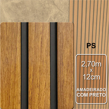 Ripado Interno de Poliestireno - Amadeirado com Preto | 2,70m x 12cm | 1cm espessura.