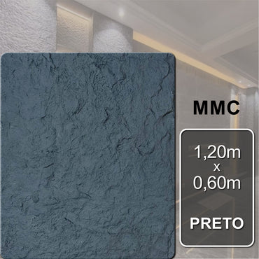 Revestimento Pedra Leve Semi-Flexível Decorativa - Preto | 1,20m x 0,60cm | 3mm de espessura