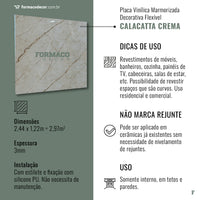 Revestimento Decorativo Premium | Placa Vinílica Flexível Marmorizada Calacatta Crema | 2,44m x 1,22m - 2,97m² de cobertura