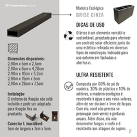 Brise Cinza Escuro de Madeira Ecológica | 2,90m x 6cm x 4,20cm