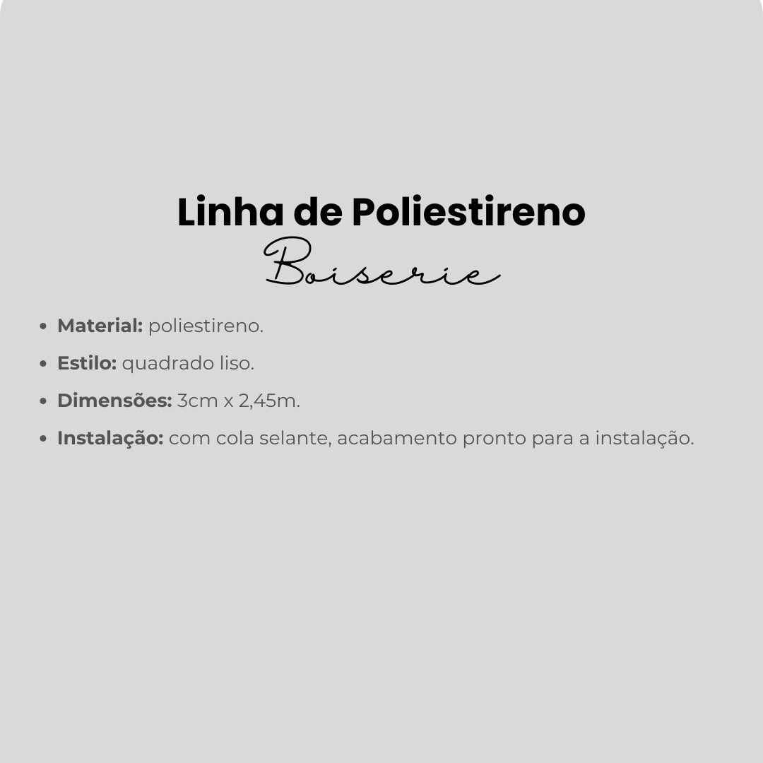 Boiserie quadrado liso de Poliestireno | 3cm x 2,45m