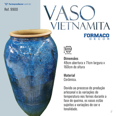 Vaso Vietnamita Grande Azul | 48cm abertura x 71cm largura x 160cm de altura | ref. 9900