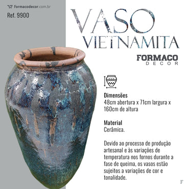 Vaso Vietnamita Grande Azul Marinho | 48cm abertura x 71cm largura x 160cm de altura | ref. 9900