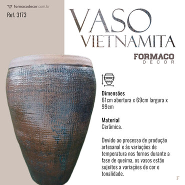 Vaso Vietnamita Grande Marrom Azulado | 61cm abertura x 69cm largura x 99cm de altura | ref. 3173