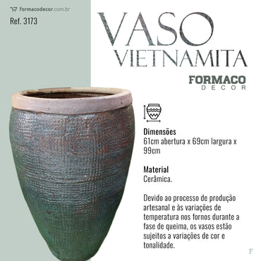 Vaso Vietnamita Grande Marrom Esverdeado | 61cm abertura x 69cm largura x 99cm de altura | ref. 3173