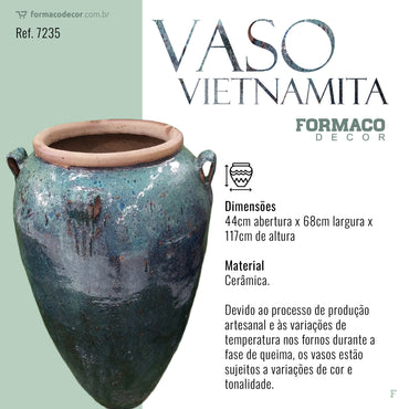 Vaso Vietnamita Grande Verde Ferrugem | 44cm abertura x 68cm largura x 117cm de altura | ref. 7235