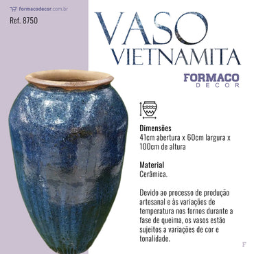 Vaso Vietnamita Grande Azul | 41cm abertura x 60cm largura x 100cm de altura | ref. 8750