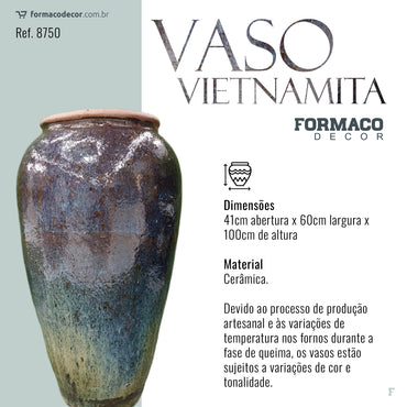 Vaso Vietnamita Grande Azul Marrom Areia | 41cm abertura x 60cm largura x 100cm de altura | ref. 8750