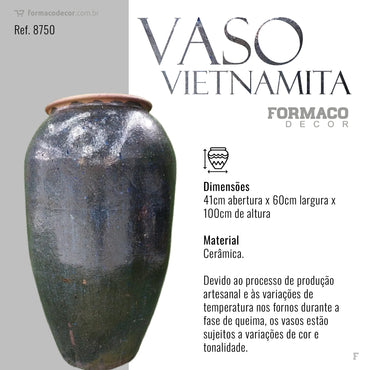 Vaso Vietnamita Grande Preto | 41cm abertura x 60cm largura x 100cm de altura | ref. 8750