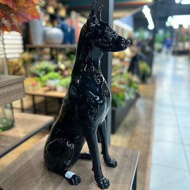 Estátua Dobermann sentado | 60x35 | preto brilhante