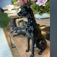 Estátua Dobermann sentado | 60x35 | preto brilhante