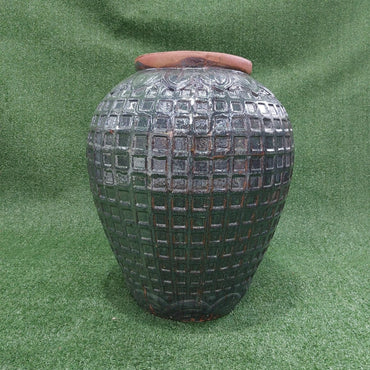 Vaso Vietnamita Médio Quadriculado Esverdeado | 43cm abertura x 65cm largura x 64cm de altura | ref. 3191C