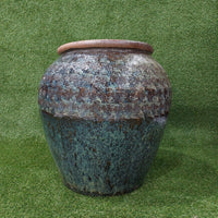 Vaso Vietnamita Médio Geométrico Marrom Areia Azul | 43cm abertura x 65cm largura x 64cm de altura | ref. 3191C