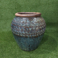 Vaso Vietnamita Médio Geométrico Marrom Areia Azul | 43cm abertura x 65cm largura x 64cm de altura | ref. 3191C