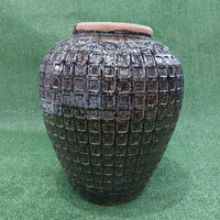 Vaso Vietnamita Médio Quadriculado Marrom Preto | 43cm abertura x 65cm largura x 64cm de altura | ref. 3191C